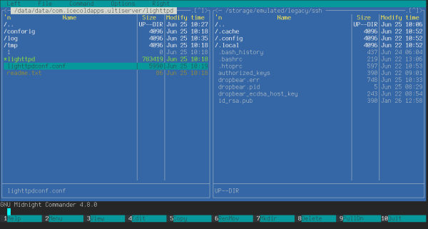Midnight commander, запущенный в Android Midnight commander, запущенный в Android